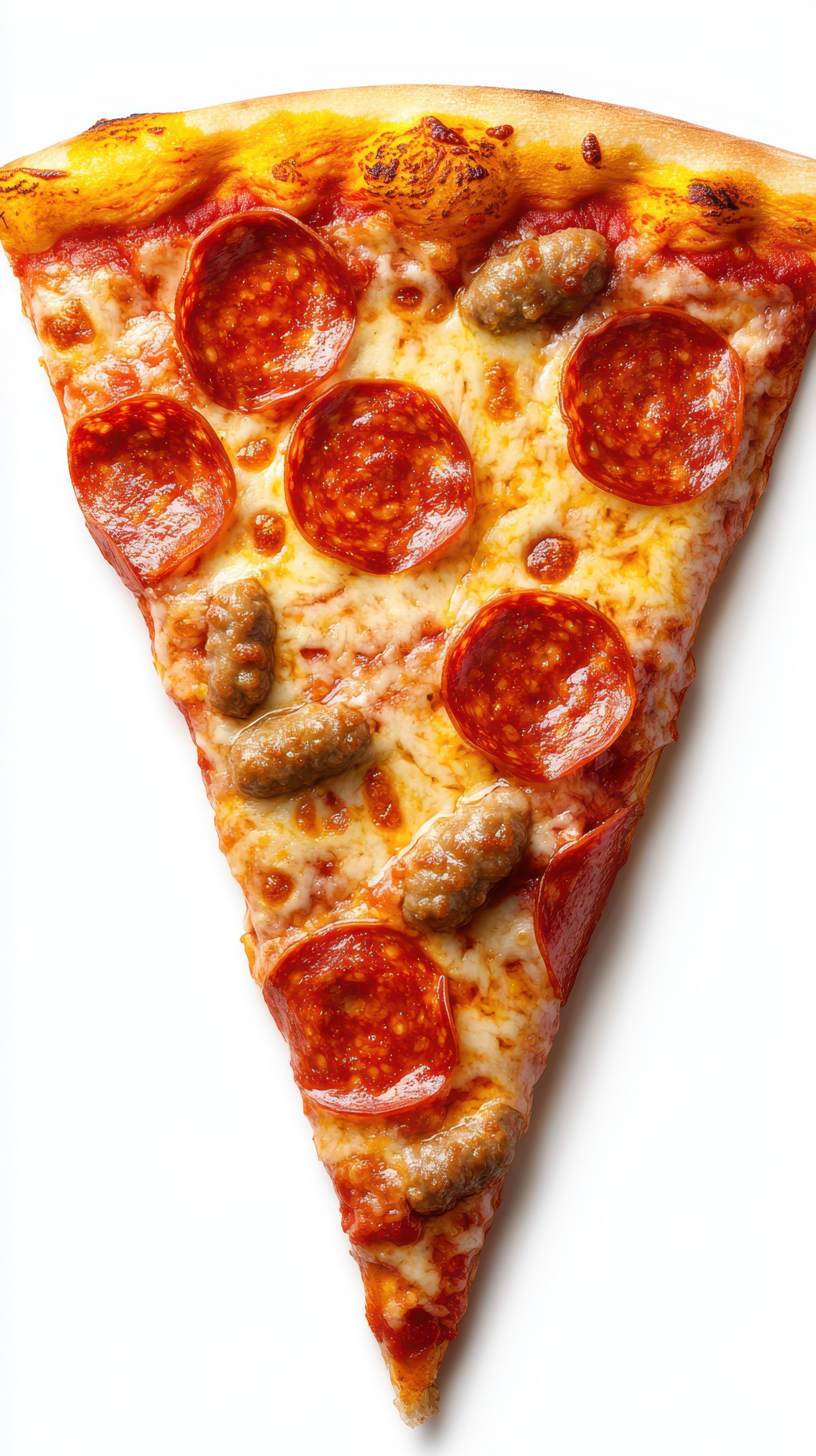 Delicious slice of pizza featuring pepperoni and sausage, served on a crisp crust with melted cheese